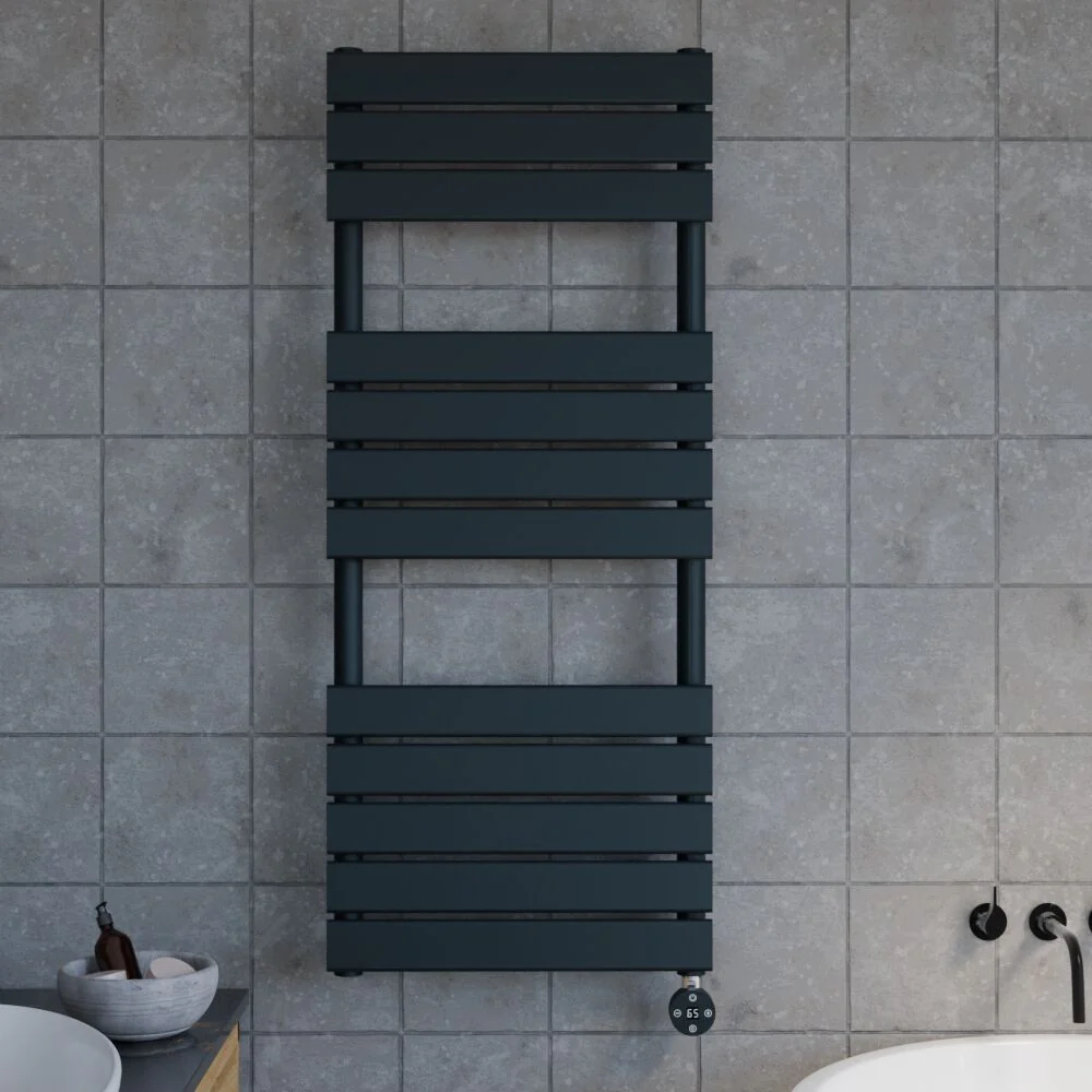 Electric Square Flat Heated Towel Rail with 12 Bars, 1213 x 500, Anthracite - Image 5