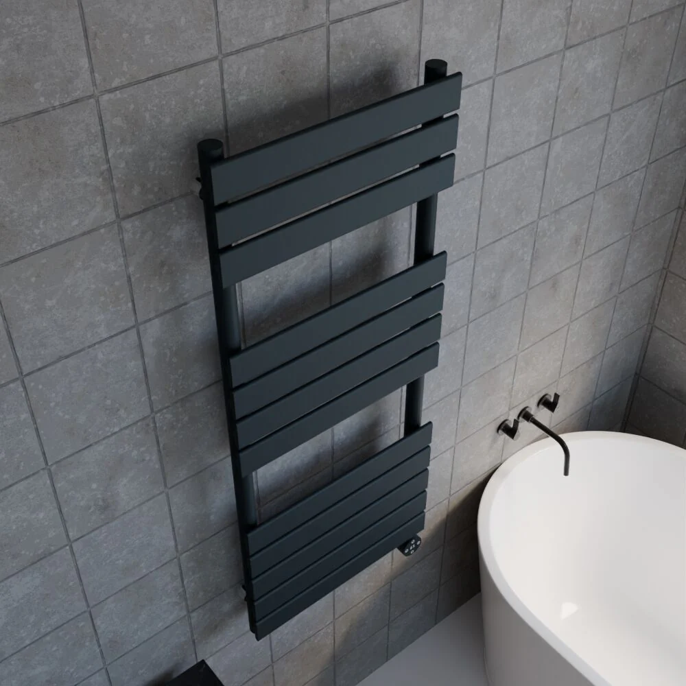 Electric Square Flat Heated Towel Rail with 12 Bars, 1213 x 500, Anthracite - Image 6