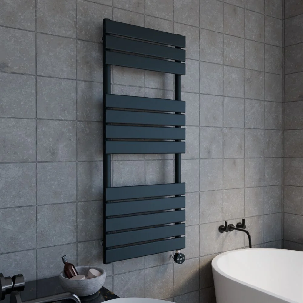 Electric Square Flat Heated Towel Rail with 12 Bars, 1213 x 500, Anthracite - Image 7
