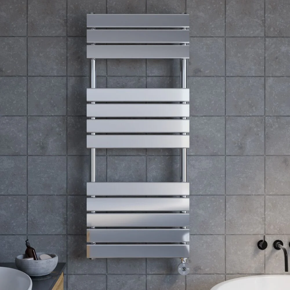 Electric Square Flat Heated Towel Rail with 12 Bars, 1213 x 500, Anthracite - Image 8