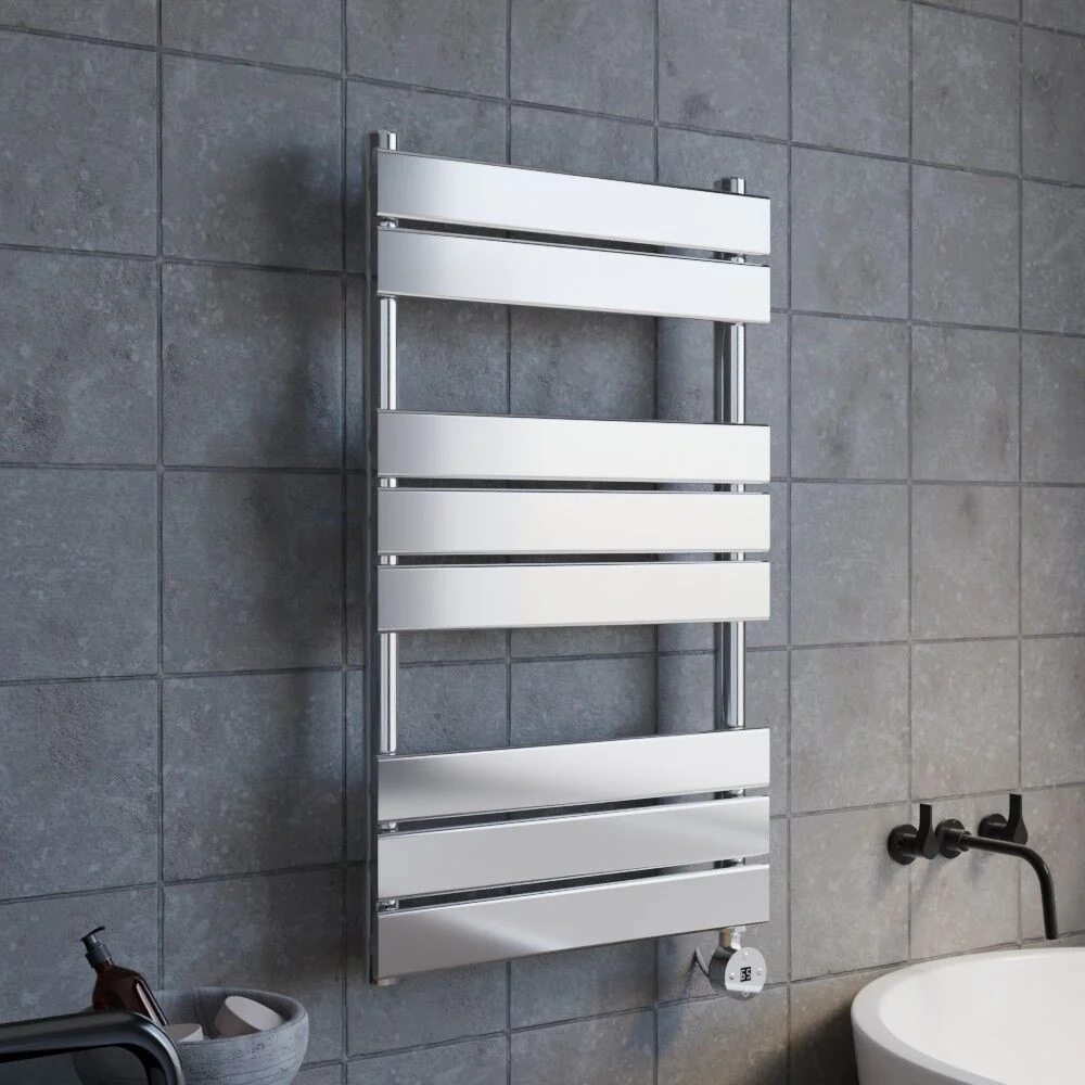 Electric Square Flat Heated Towel Rail with 8 Bars, 840mm x 500mm, Chrome - Image 4