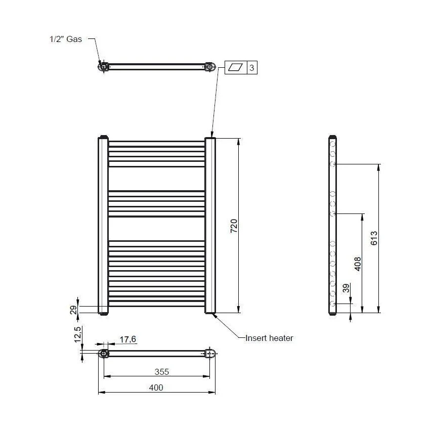 Balterley Contemporary Electric Vertical Round Towel Rail with 13 Rails, 720mm x 400mm, 300 Watt Heated Bathroom - Anthracite - Image 2