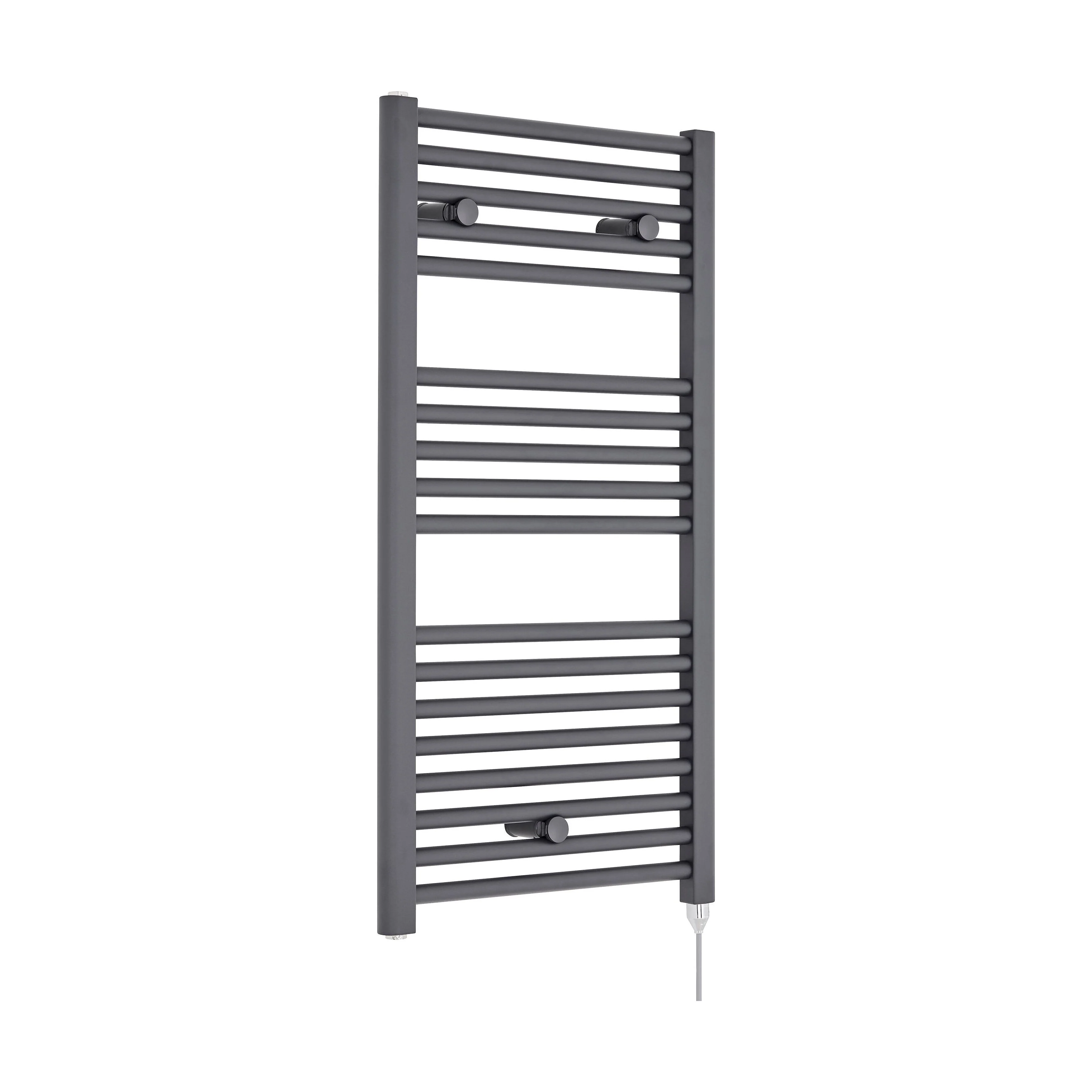 Balterley Contemporary Electric Vertical Round Towel Rail with 18 Rails, 920mm x 480mm, 500 Watt Heated Bathroom - Anthracite