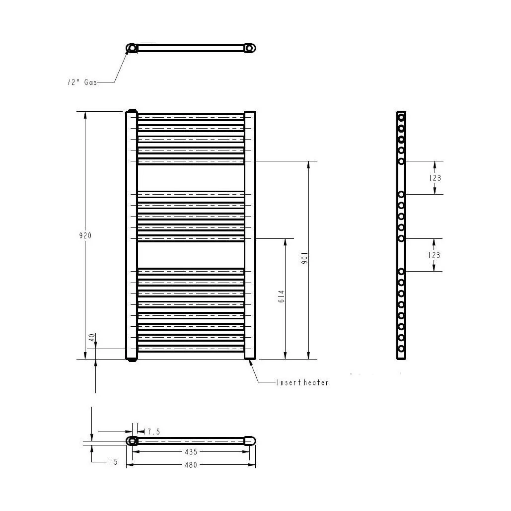Balterley Contemporary Electric Vertical Round Towel Rail with 18 Rails, 920mm x 480mm, 500 Watt Heated Bathroom - Anthracite - Image 2