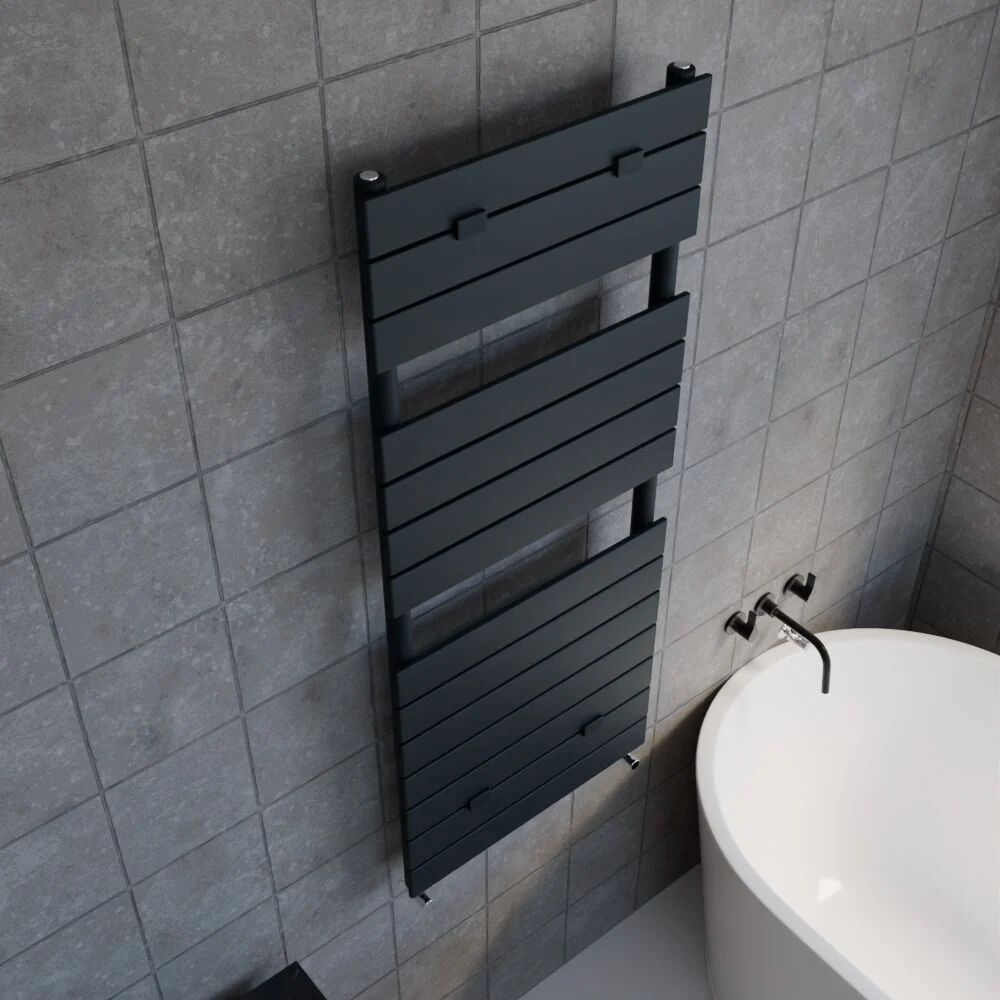 Heated Towel Rail with 14 Flat Panels - 2014 BTU - 1213mm x 500mm - Anthracite - Image 3