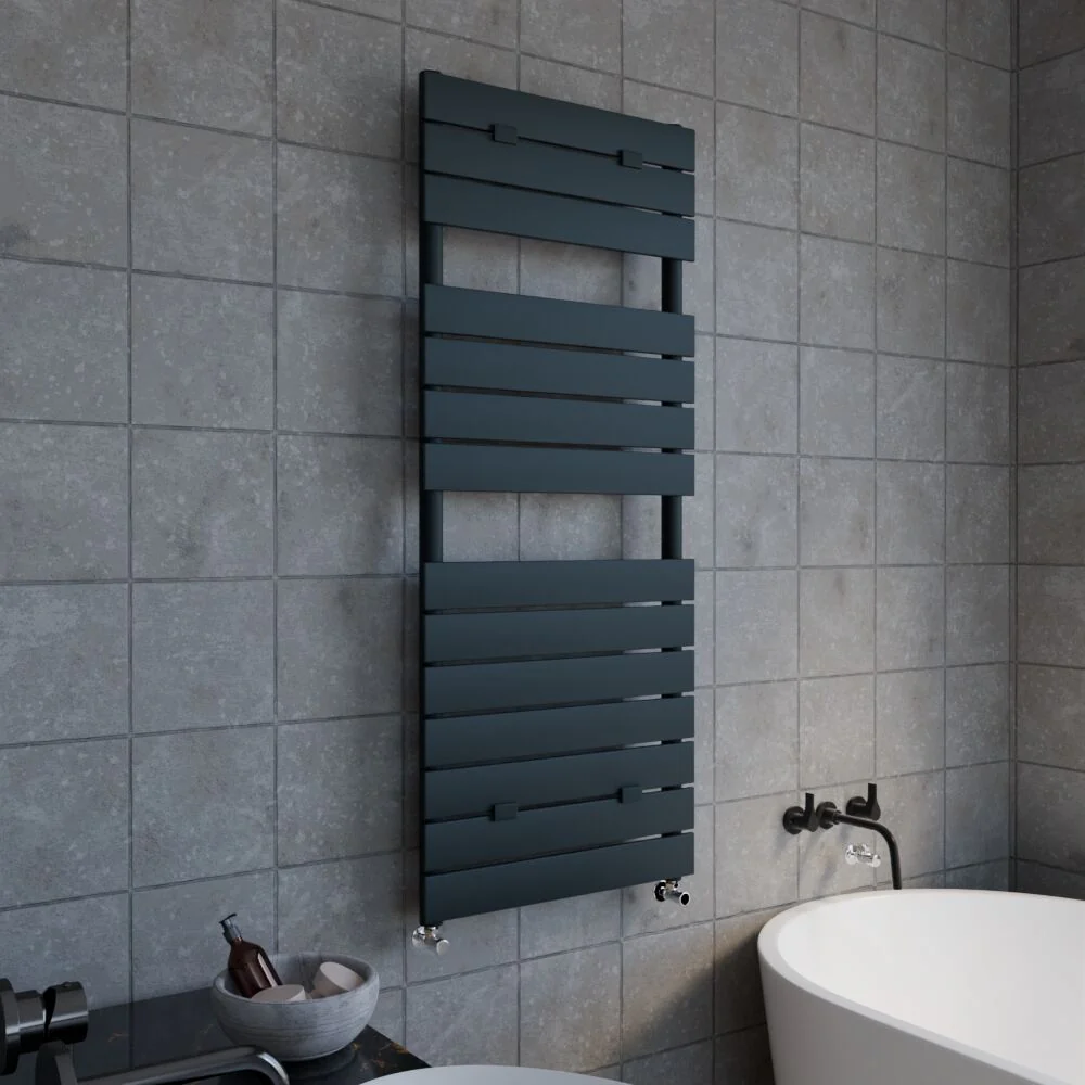 Heated Towel Rail with 14 Flat Panels - 2014 BTU - 1213mm x 500mm - Anthracite - Image 4
