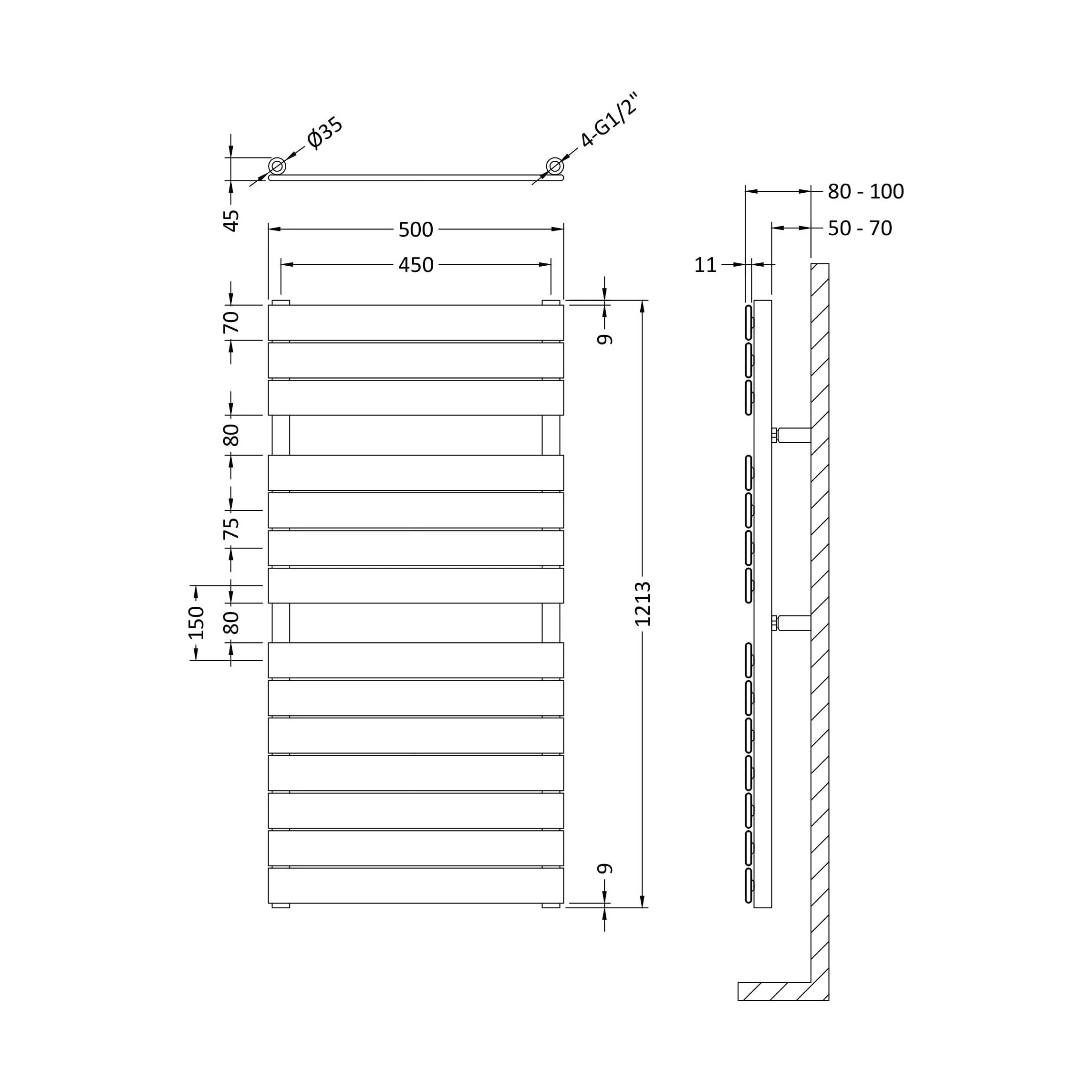 Balterley Contemporary Heated Towel Rail 14 Flat Panels, 1213mm x 500mm - Chrome - Image 5