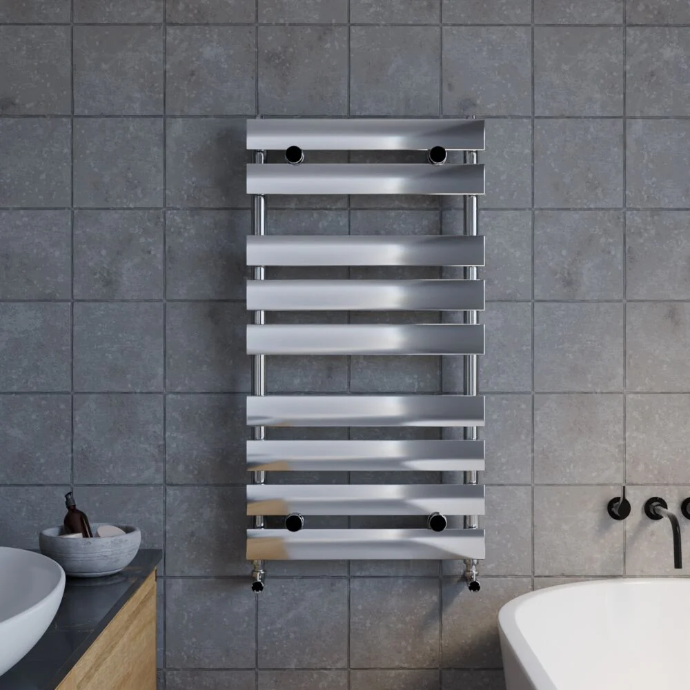 Balterley Contemporary Heated Towel Rail with 9 Flat Panels, 950mm x 500mm - Chrome - Image 2