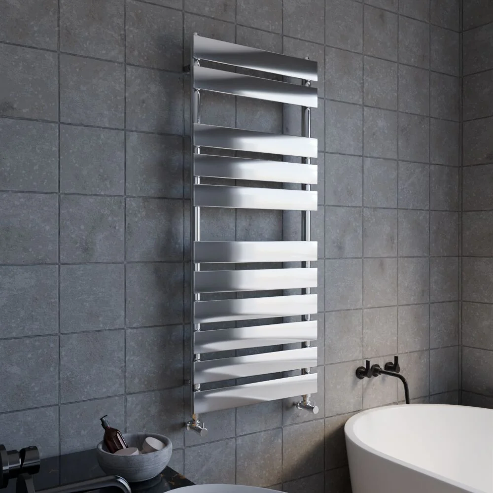 Balterley Contemporary Heated Towel Rail with 11 Flat Panels, 1200mm x 500mm - Chrome - Image 4