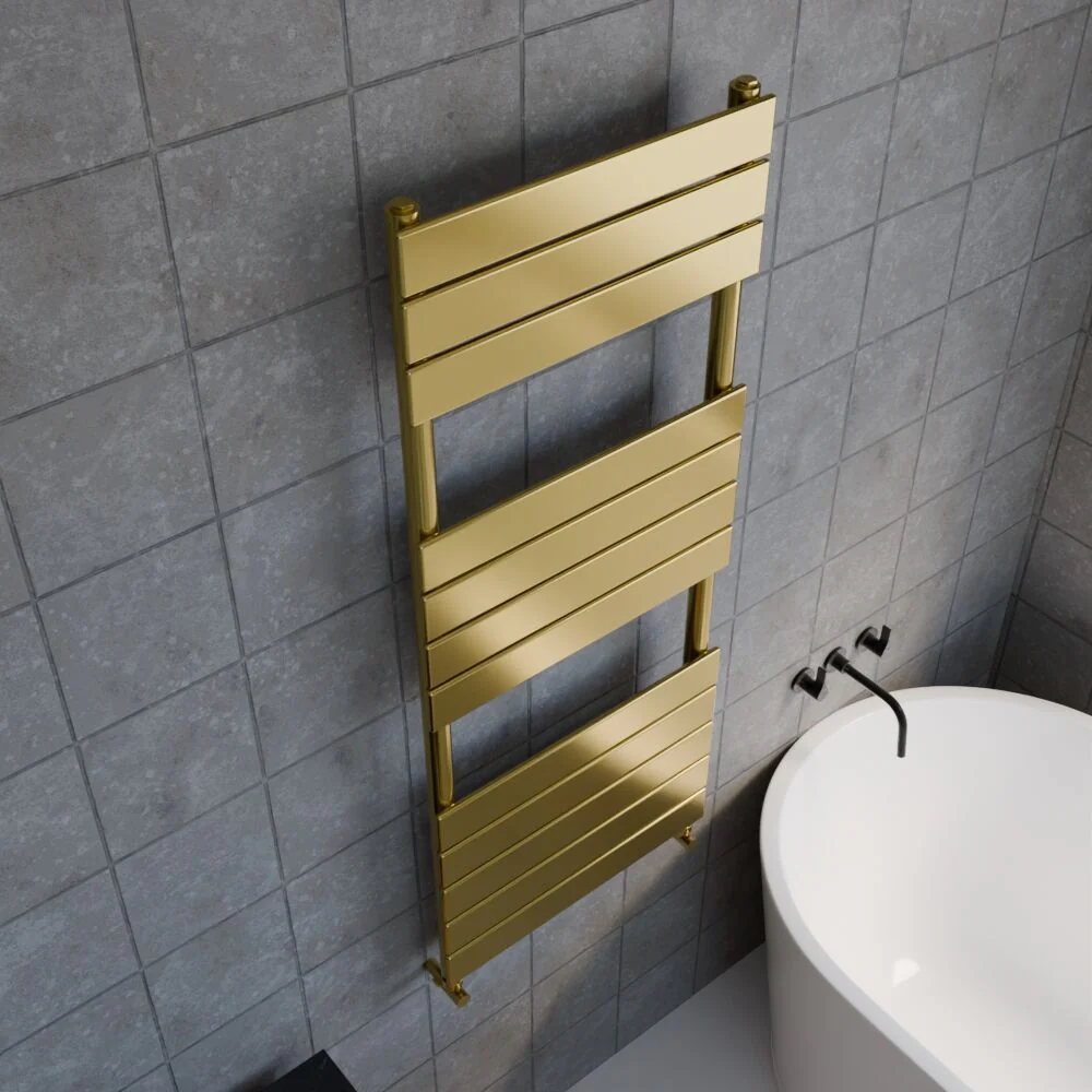 Square Flat Towel Radiator 1213mm x 500mm, Brushed Brass - Image 3