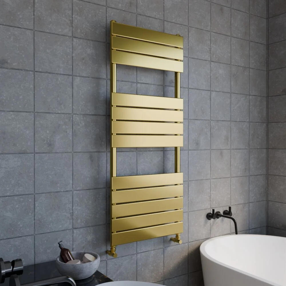 Square Flat Towel Radiator 1213mm x 500mm, Brushed Brass - Image 4