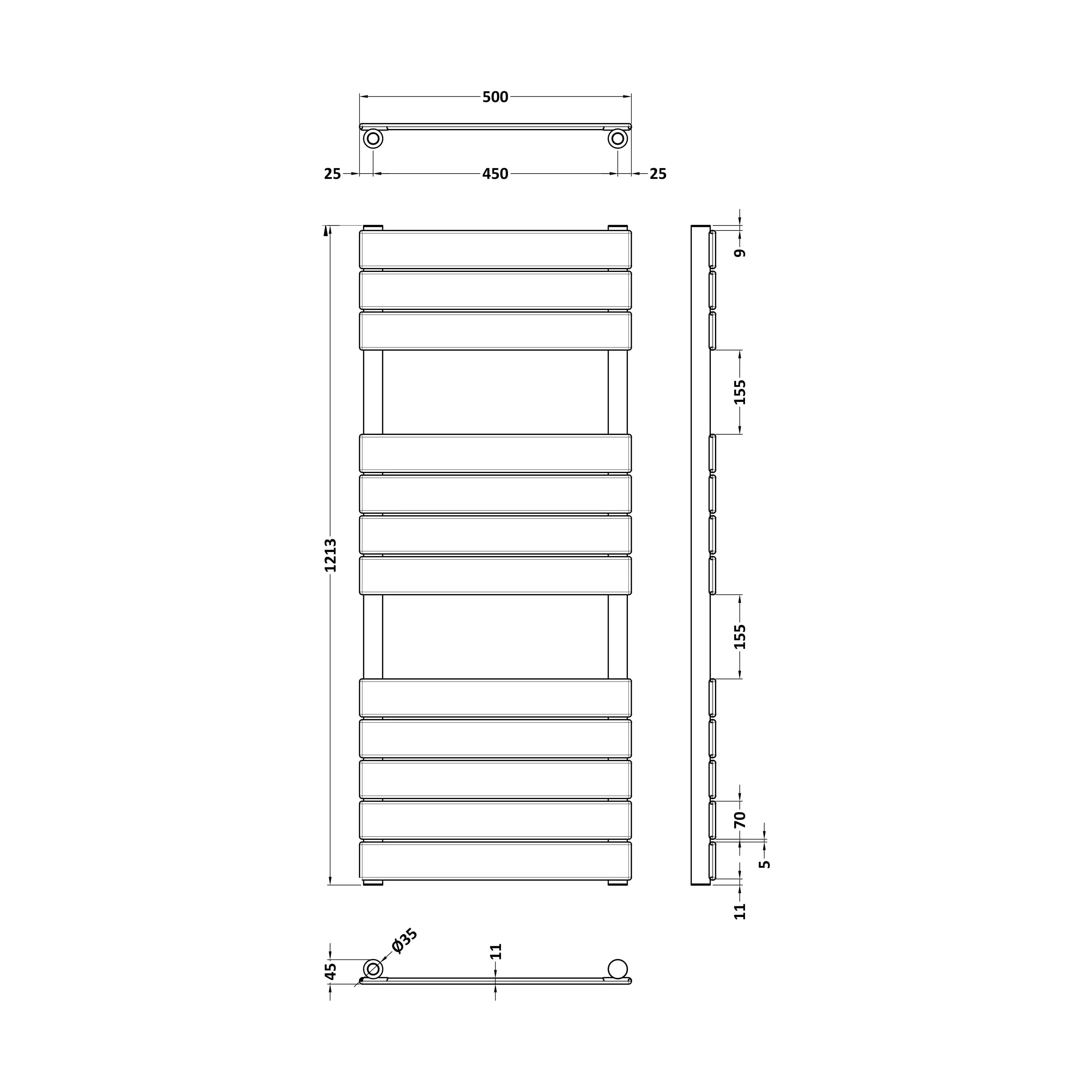 Square Flat Towel Radiator 1213mm x 500mm, Brushed Brass - Image 5