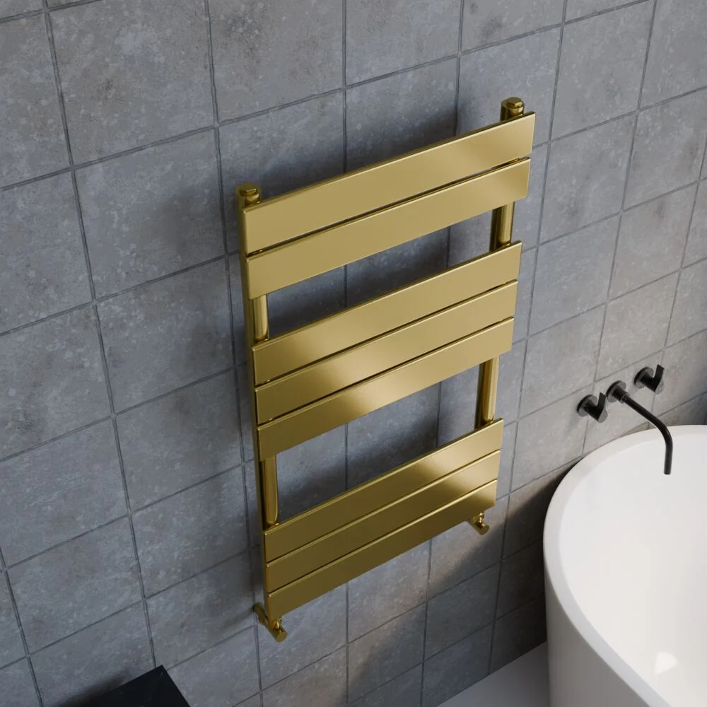 Square Towel Radiator with Flat Panels 840mm x 500mm, Brushed Brass - Image 3
