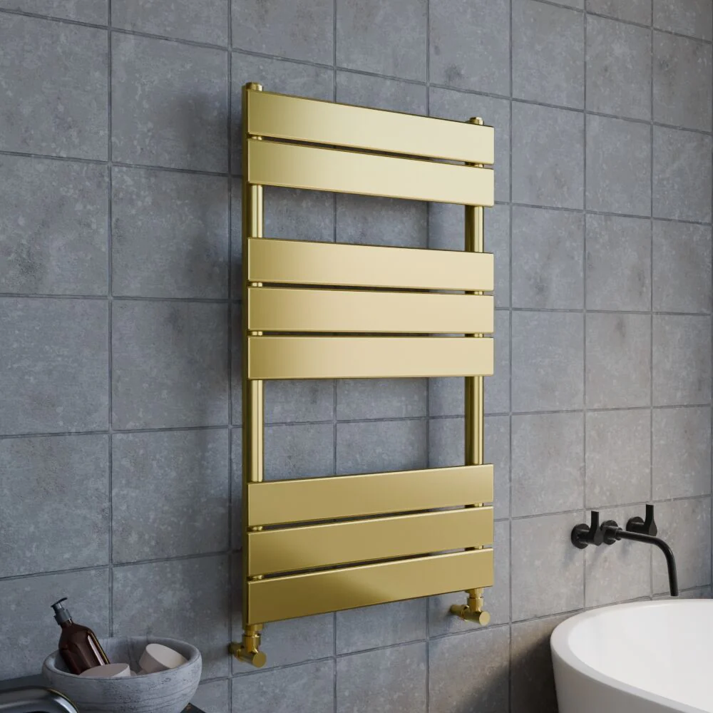 Square Towel Radiator with Flat Panels 840mm x 500mm, Brushed Brass - Image 4