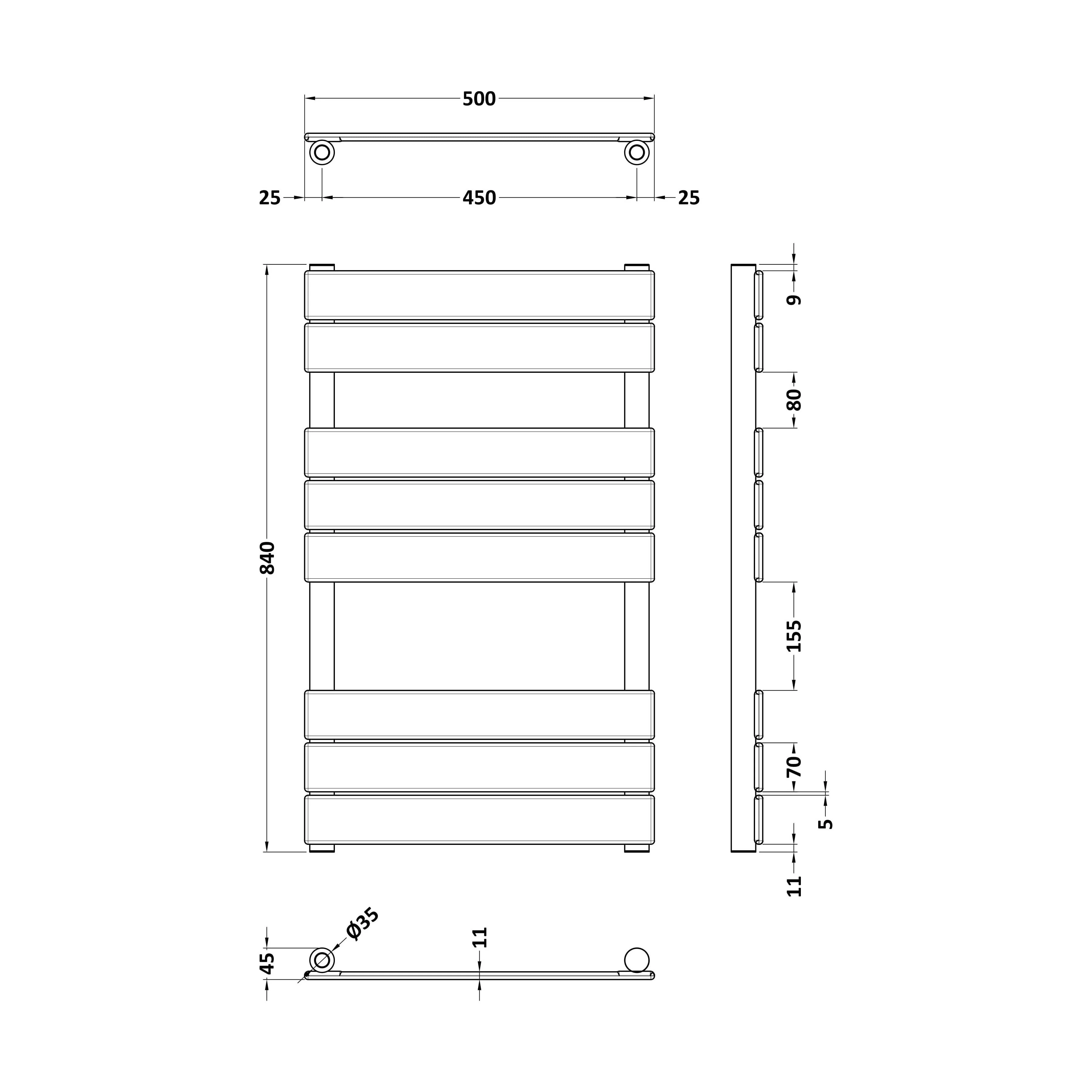 Square Towel Radiator with Flat Panels 840mm x 500mm, Brushed Brass - Image 5