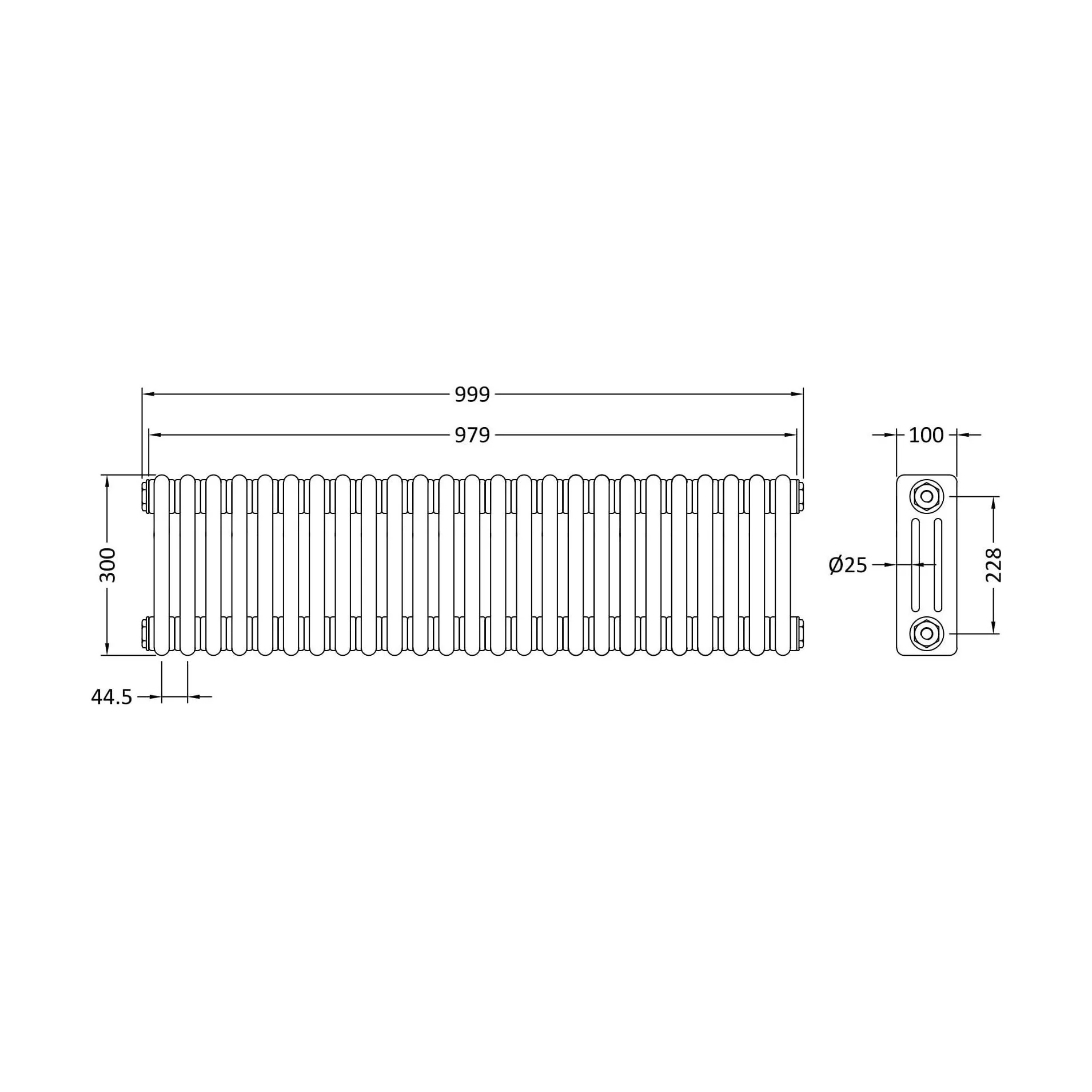 Triple Column Traditional Radiator 300 x 999mm, High Gloss White - Image 4