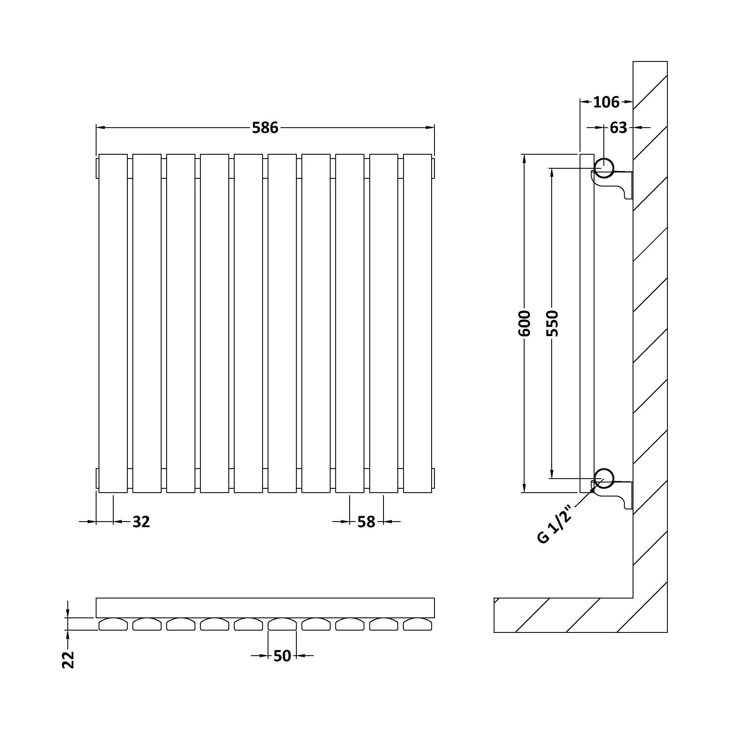 Balterley Lucia Square Horizontal Single Panel Radiator, 600mm x 586mm - Anthracite - Image 4