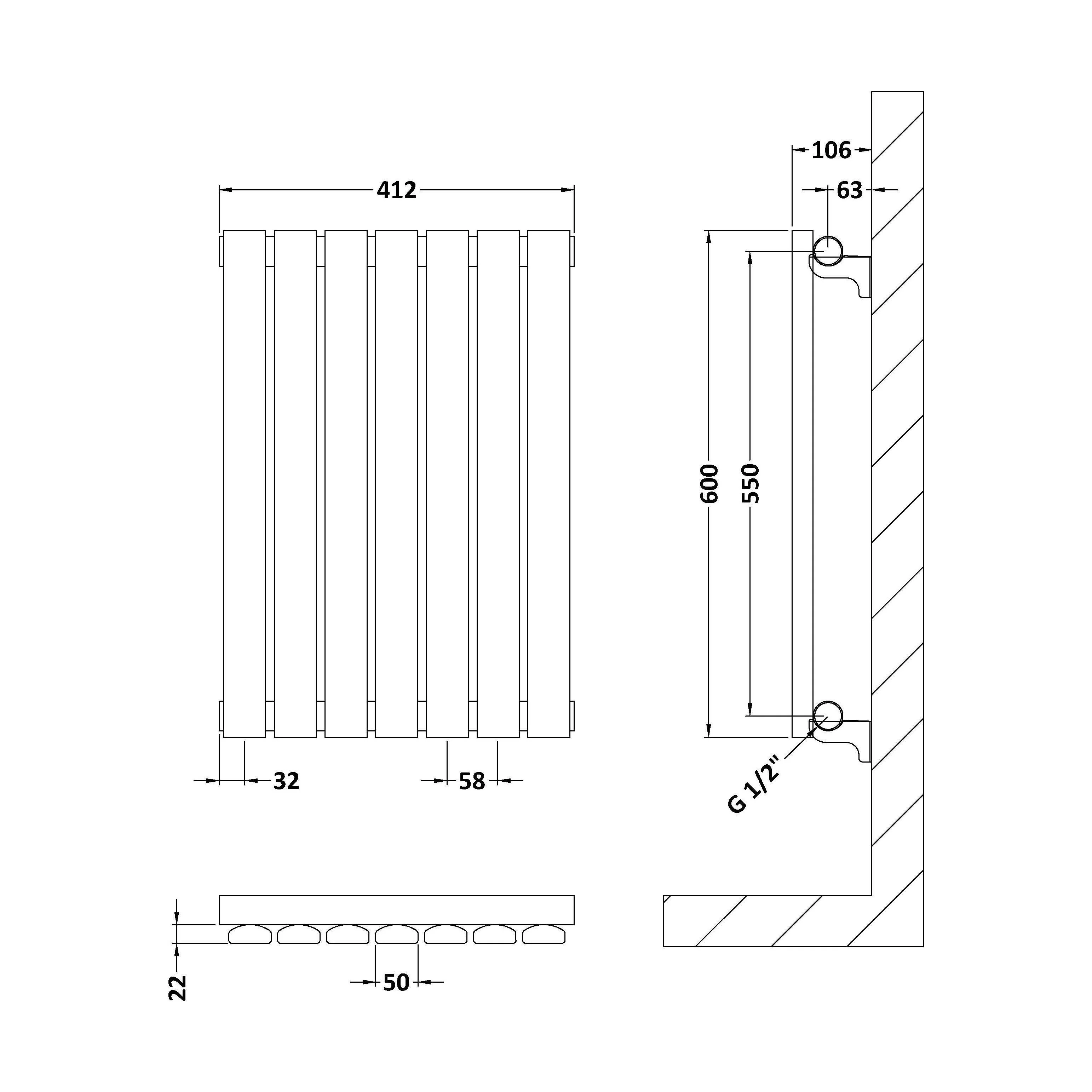 Balterley Lucia Square Horizontal Single Panel Radiator, 600mm x 412mm - Satin White - Image 4