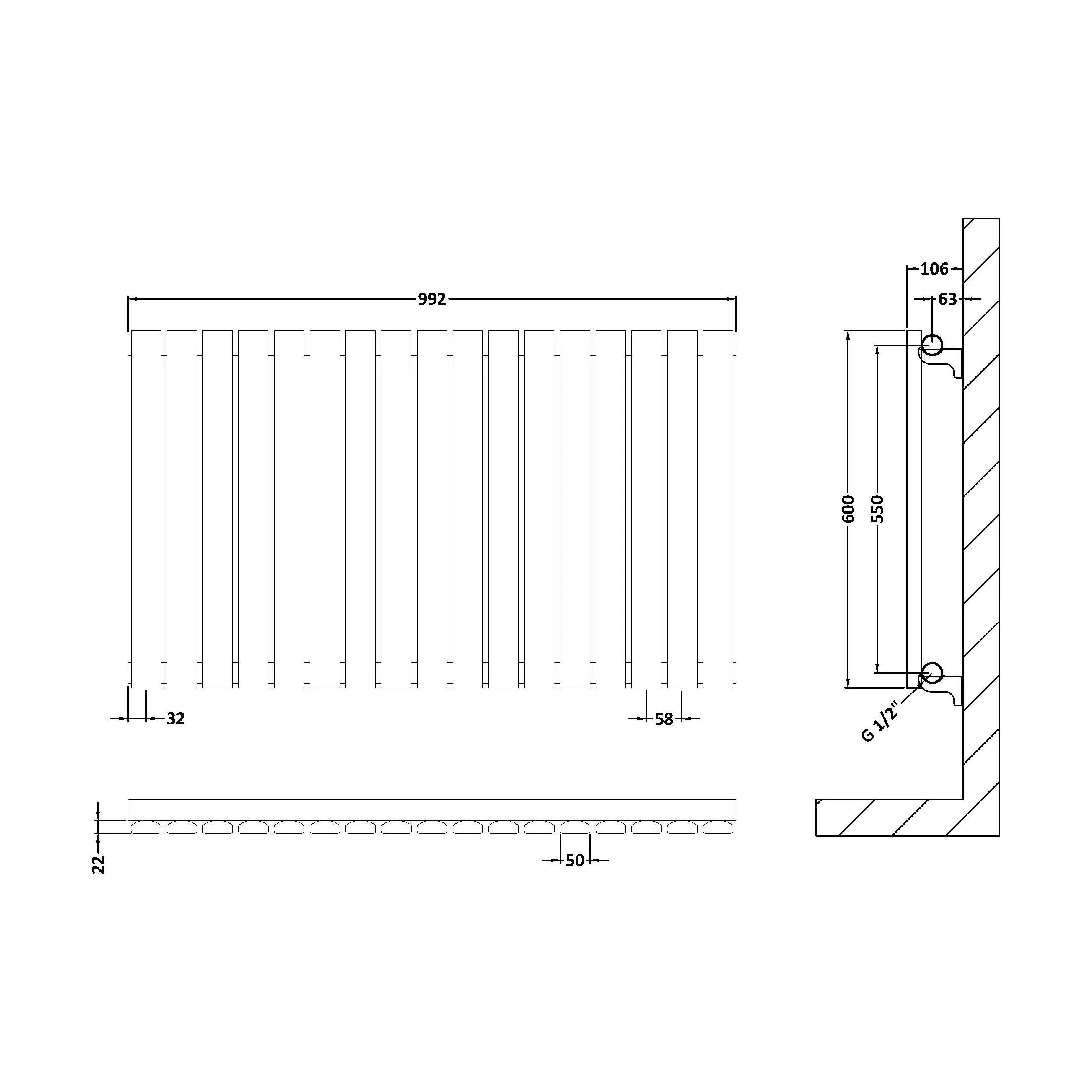 Balterley Lucia Square Horizontal Single Panel Radiator, 600mm x 992mm - Satin White - Image 4