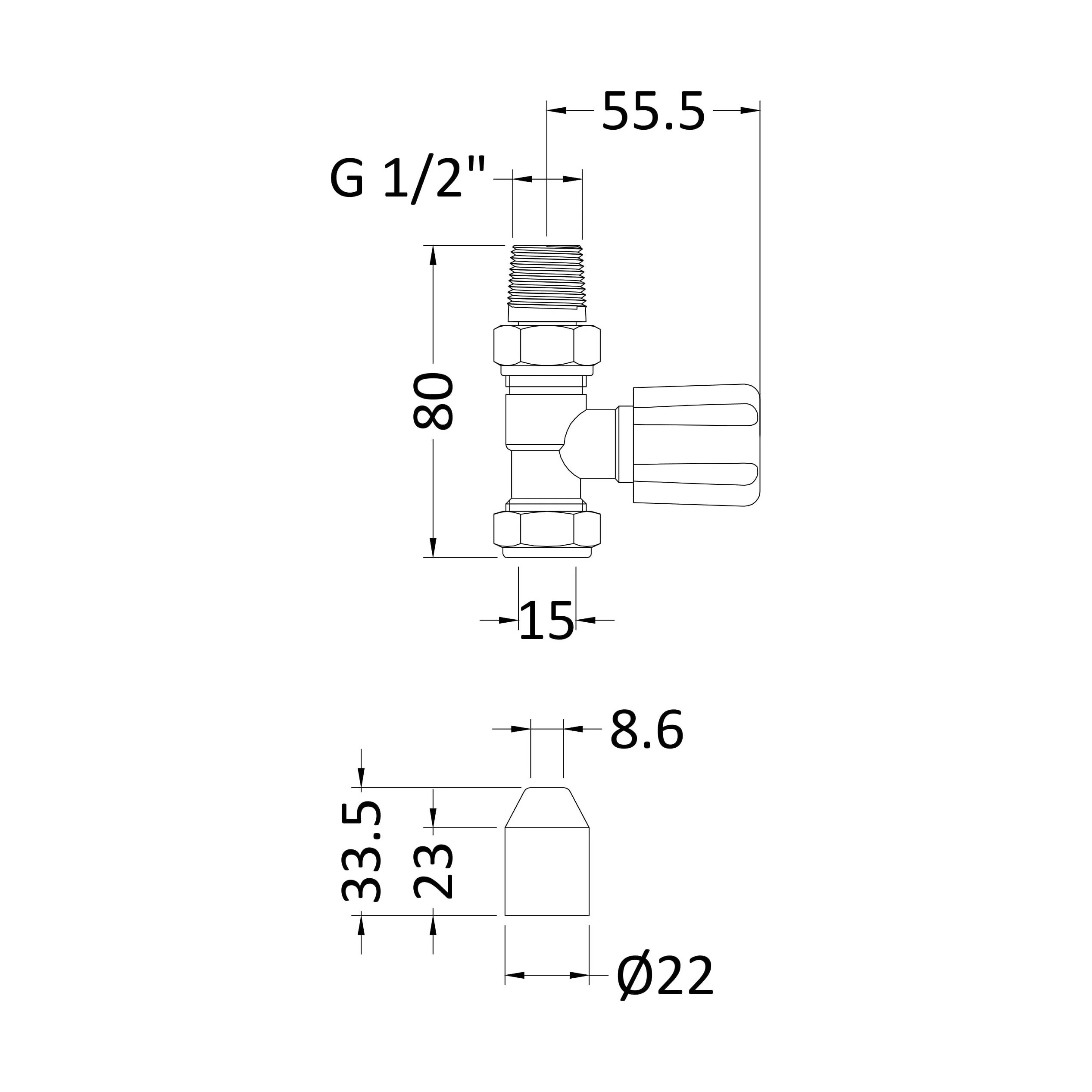 Straight Round Radiator Valves, Sold in Pairs - Chrome - Image 2