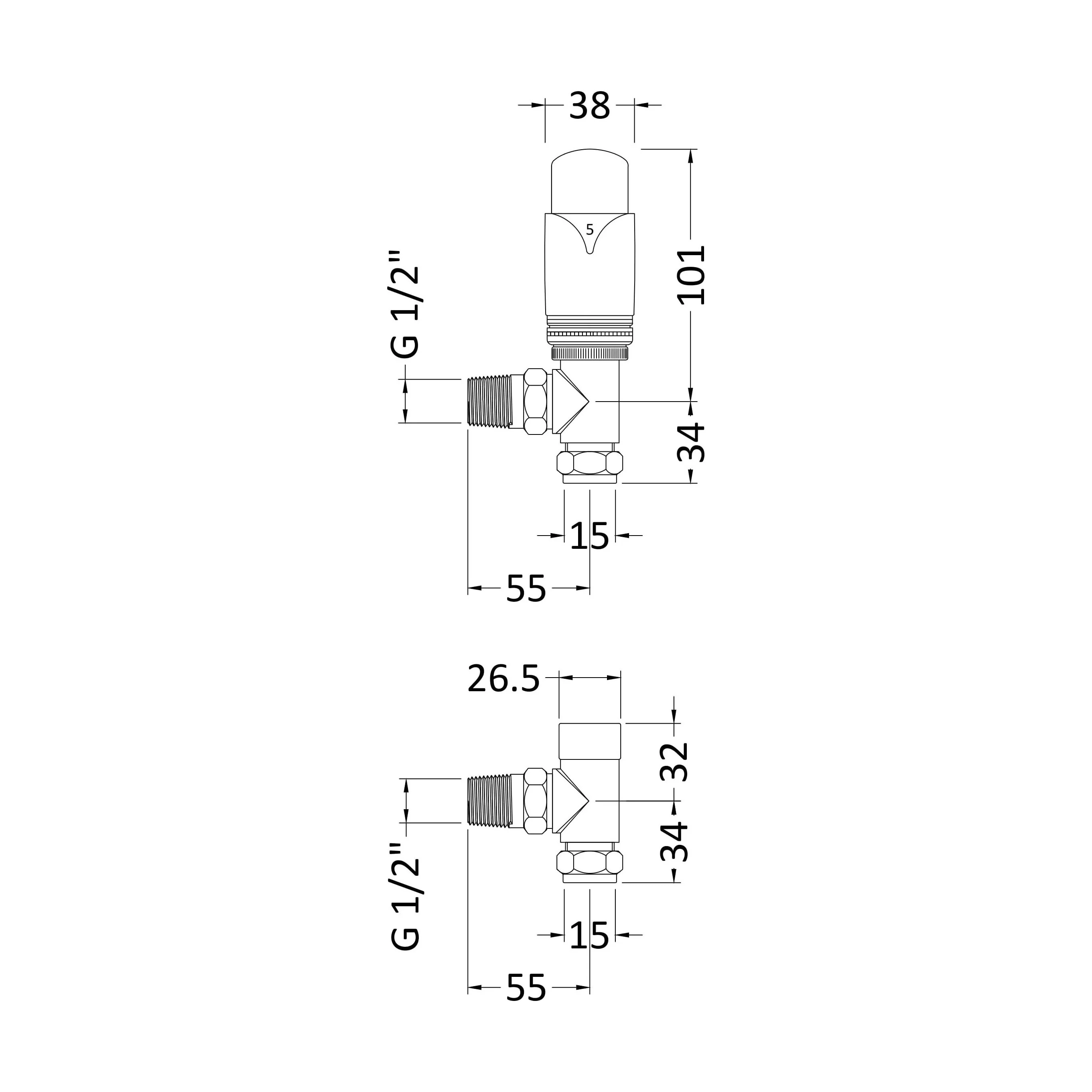 Balterley Contemporary Luxury Angled Thermostatic Radiator Valves (Pairs) - Chrome - Image 2