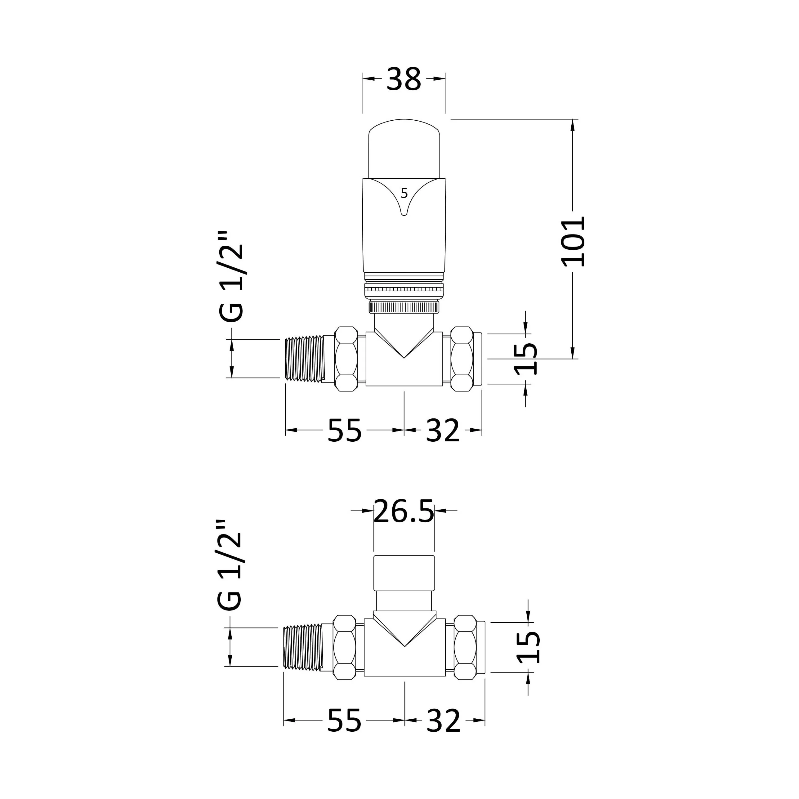 Balterley Lucia Contemporary Luxury Straight Thermostatic Radiator Valves (Pairs) - Chrome - Image 2