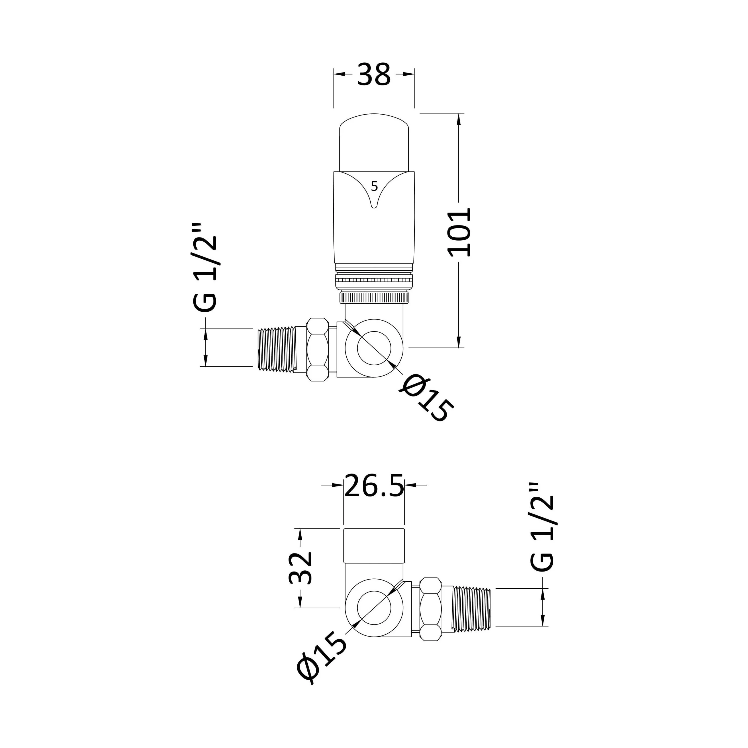 Balterley Contemporary Luxury Corner Thermostatic Radiator Valves (Pairs) - Chrome - Image 2