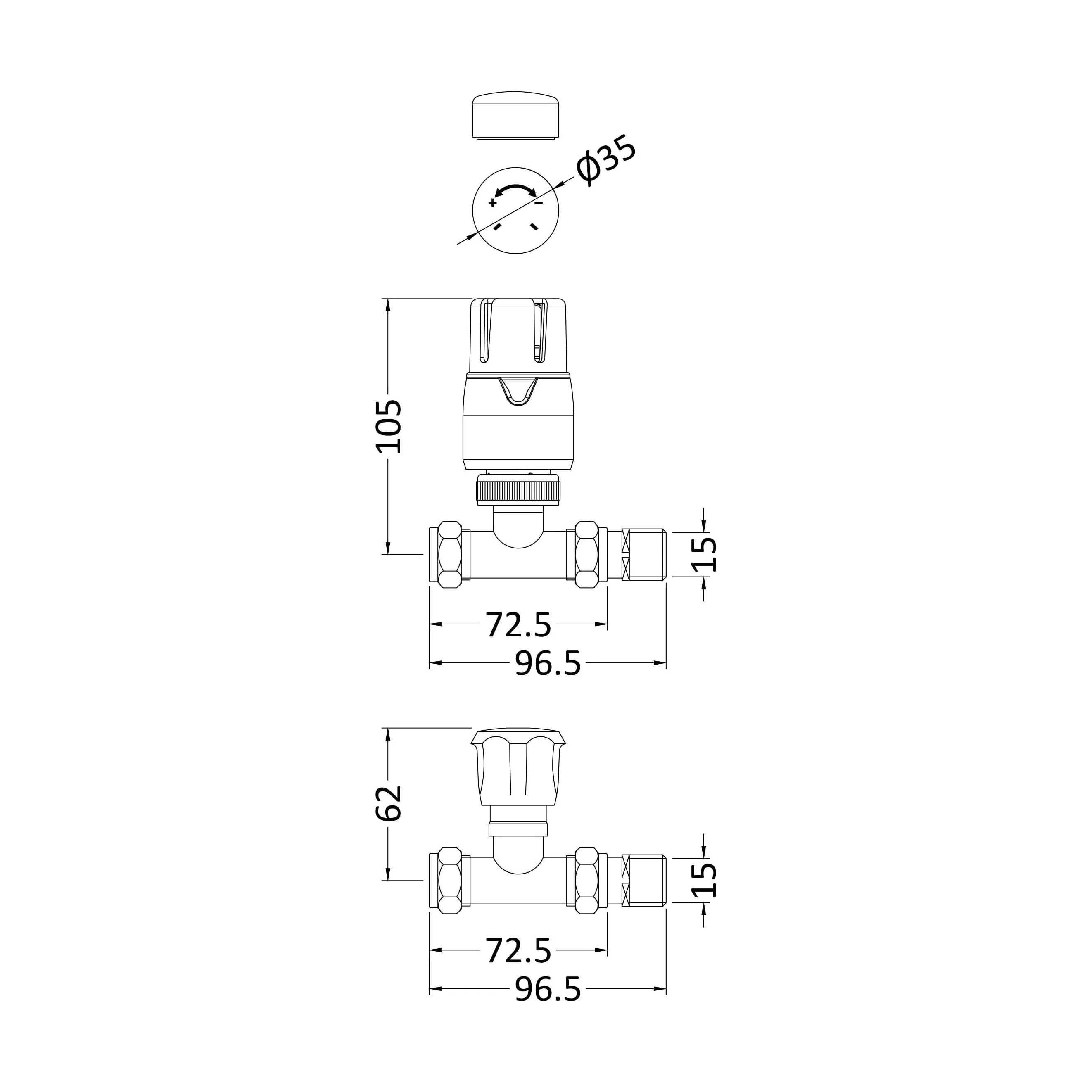 Balterley Contemporary Straight Thermostatic Radiator Valves (Pairs) - Chrome - Image 2