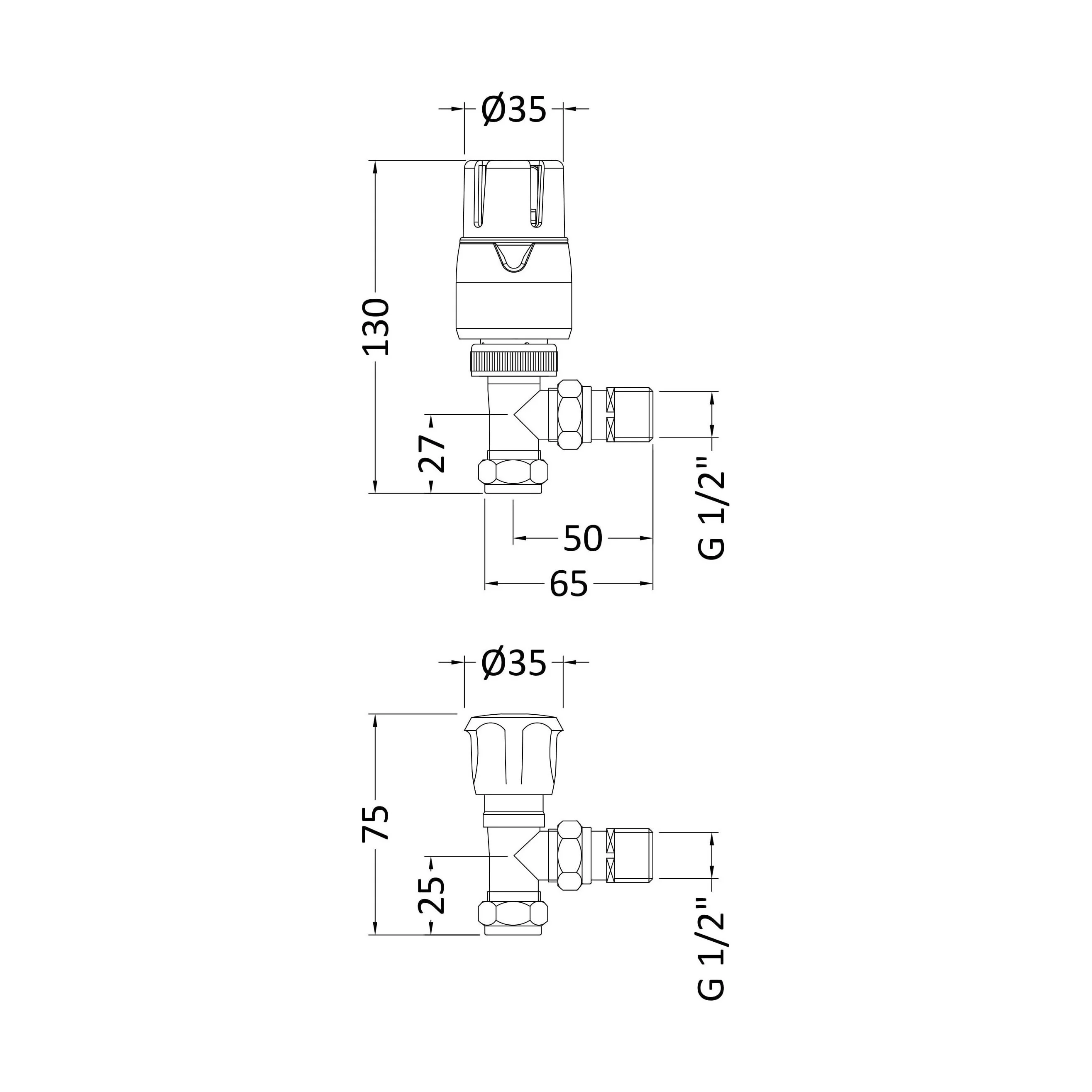 Balterley Contemporary Angled Thermostatic Radiator Valves (Pairs) - Chrome - Image 2
