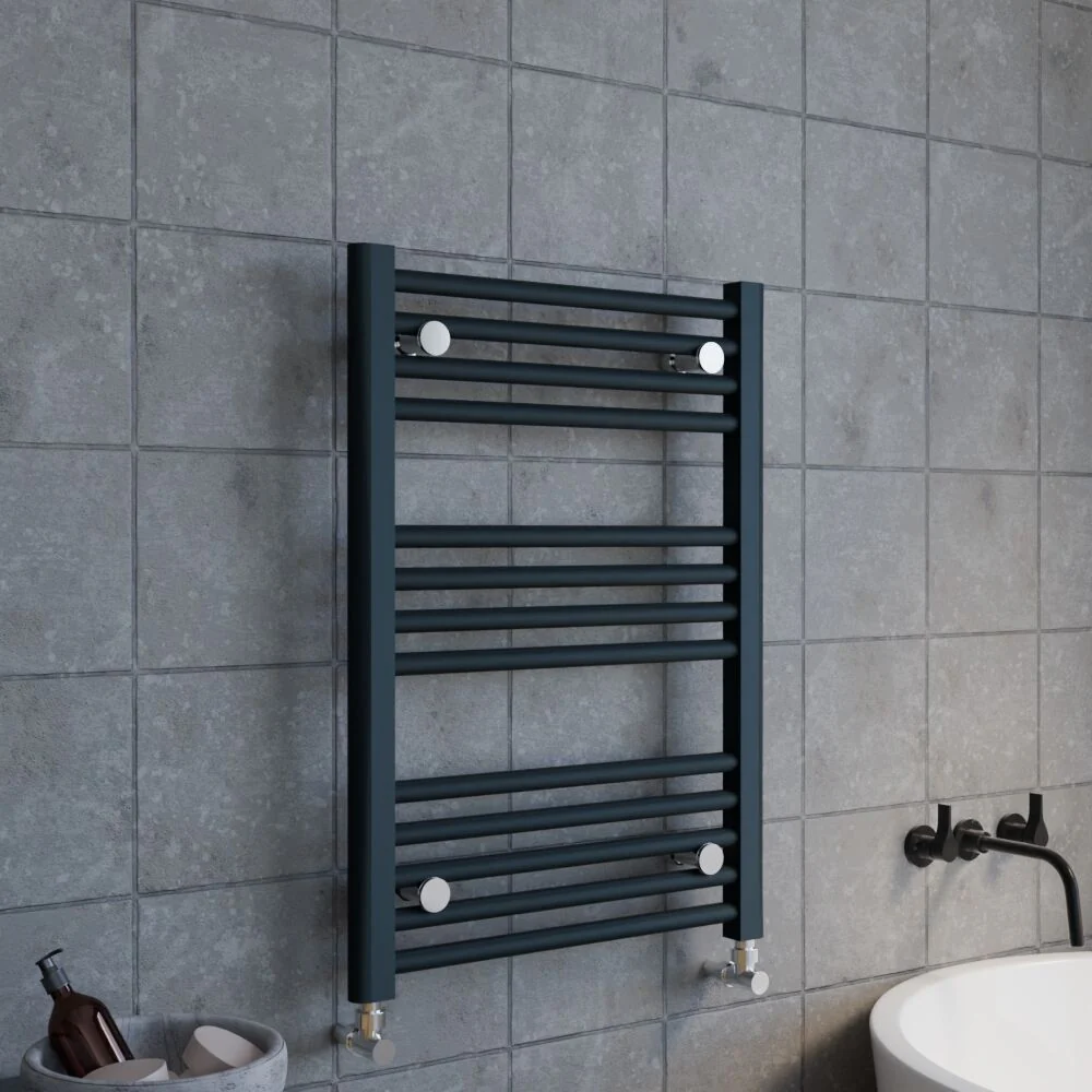 Balterley Contemporary Heated Vertical Towel Rail Radiator & Straight Rails, 1028 BTU, 700mmx500mm Bathroom Heating - Anthracite - Image 2