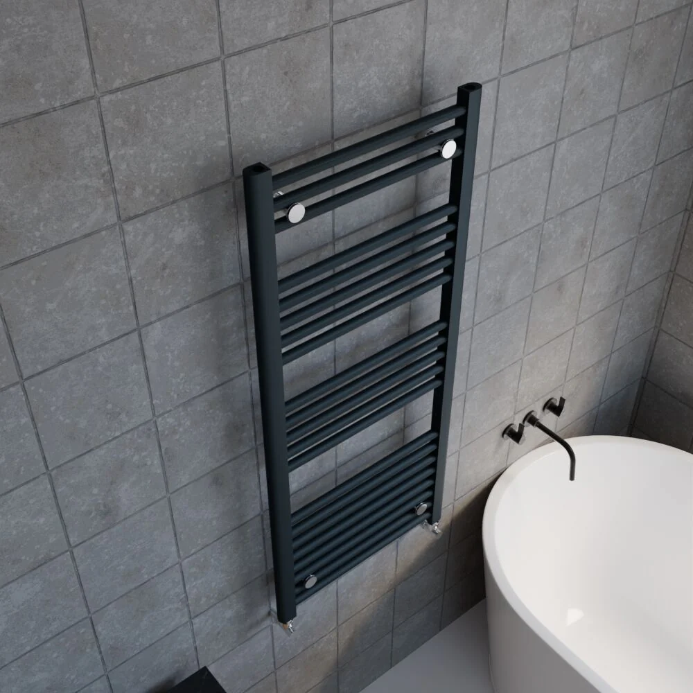 Balterley Contemporary Heated Vertical Towel Rail with Straight Rails, 1672 BTU, 1150mm x 500mm Bathroom Radiator - Anthracite - Image 3