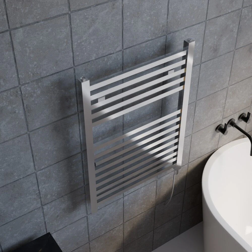 Electric Vertical Square Towel Rail with 14 Rails - 690mm x 500mm - 200 Watt - Chrome - Image 3