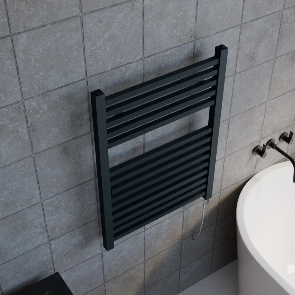Electric Vertical Square Towel Rail with 14 Rails - 690mm x 500mm - 300 Watt - Anthracite - Image 3