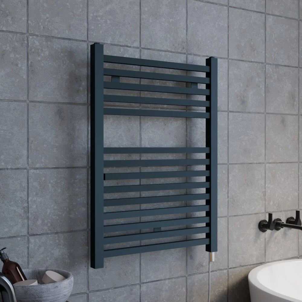 Electric Vertical Square Towel Rail with 14 Rails - 690mm x 500mm - 300 Watt - Anthracite - Image 4