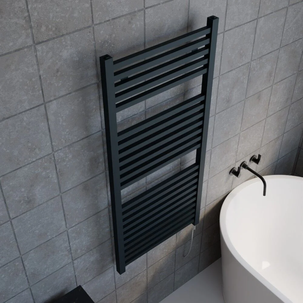 Electric Vertical Square Towel Rail with 22 Rails - 1110mm x 500mm - 500 Watt - Anthracite - Image 3