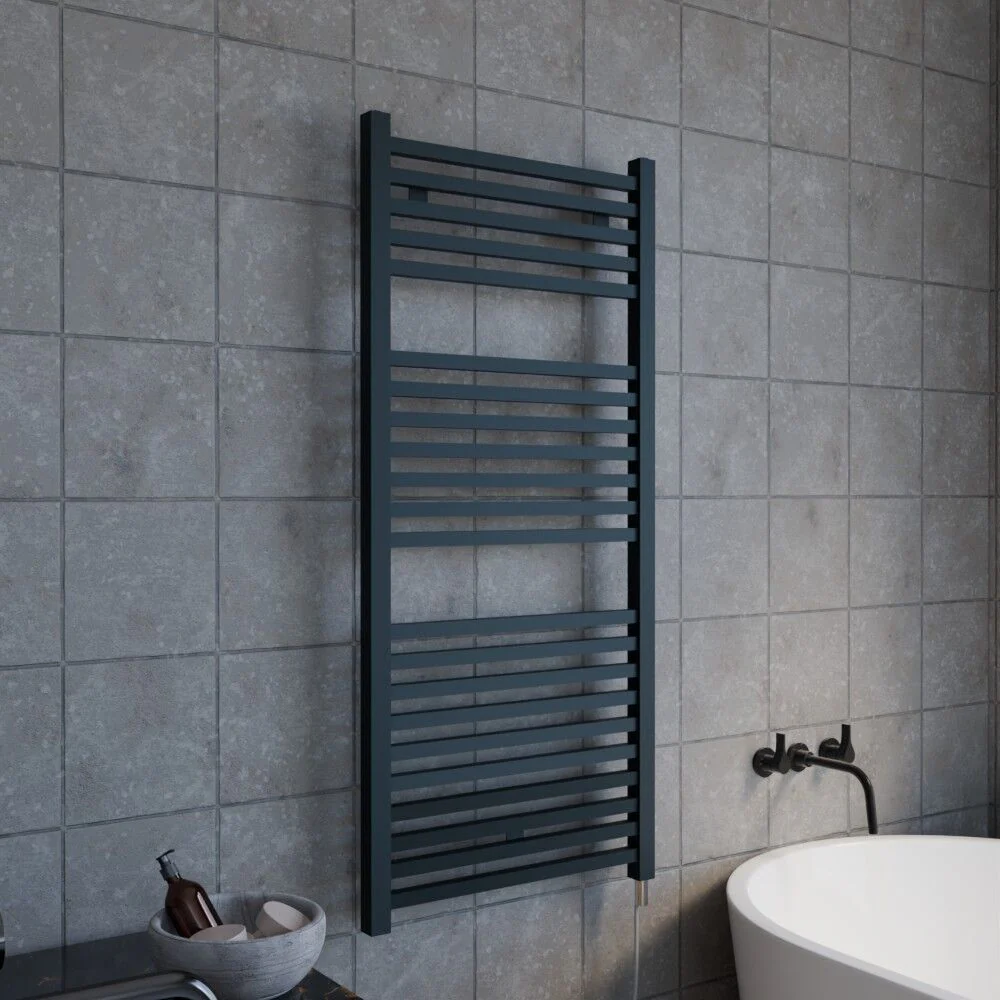 Electric Vertical Square Towel Rail with 22 Rails - 1110mm x 500mm - 500 Watt - Anthracite - Image 4