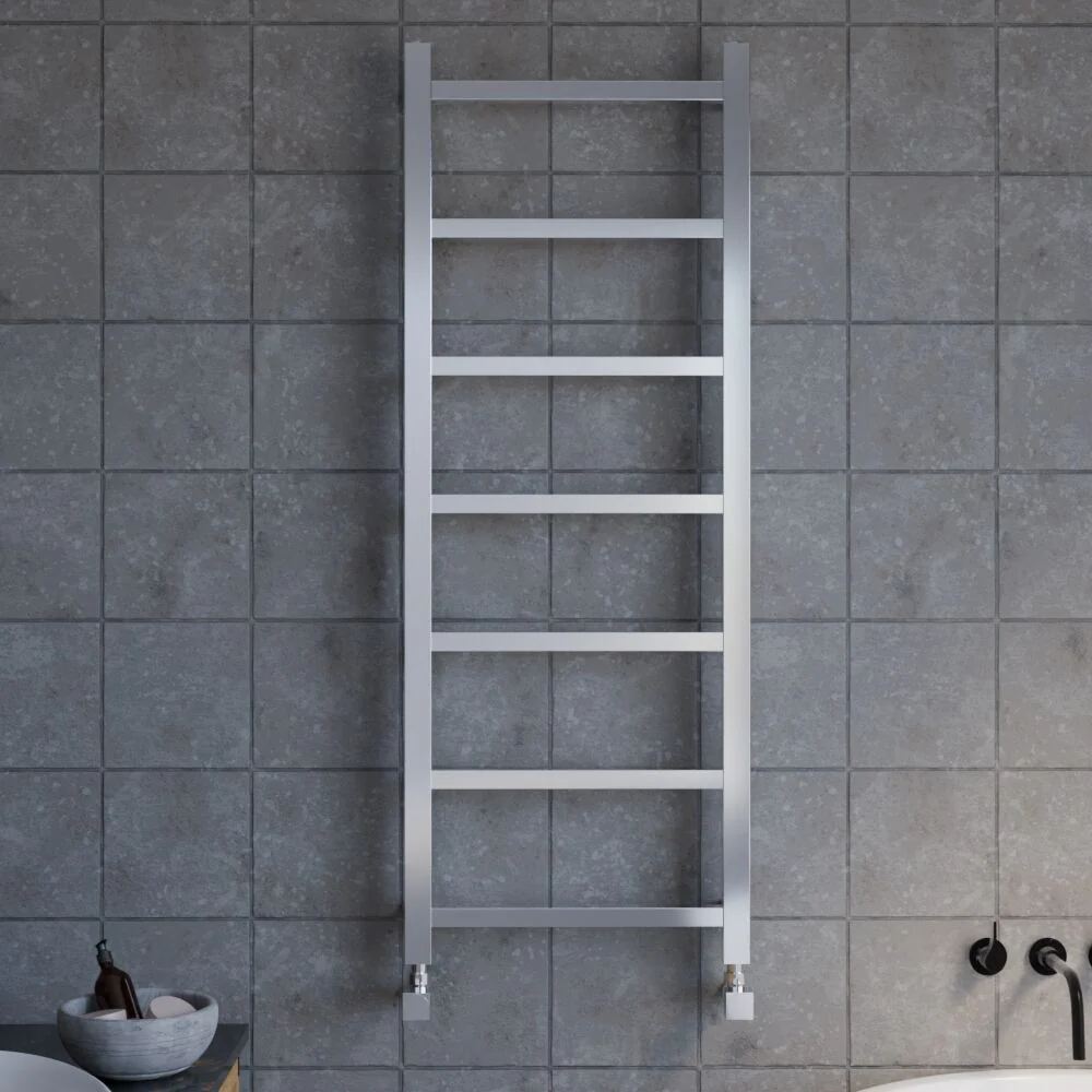 Contemporary Wall Mounted Heated Towel Rail with Square Rails, Choice of Size - Image 2