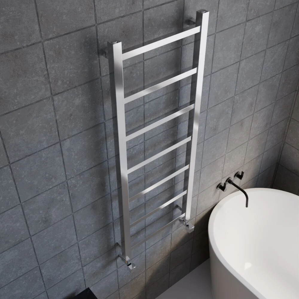 Contemporary Wall Mounted Heated Towel Rail with Square Rails, Choice of Size - Image 3