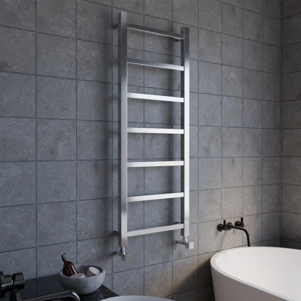 Contemporary Wall Mounted Heated Towel Rail with Square Rails, Choice of Size - Image 4