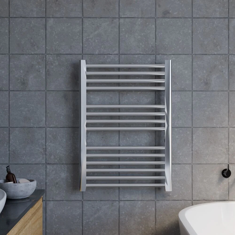 Heated Vertical Towel Rail with Straight Rails - 679 BTU - 700mm x 500mm - Chrome - Image 2