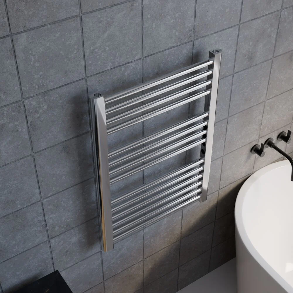 Heated Vertical Towel Rail with Straight Rails - 679 BTU - 700mm x 500mm - Chrome - Image 3