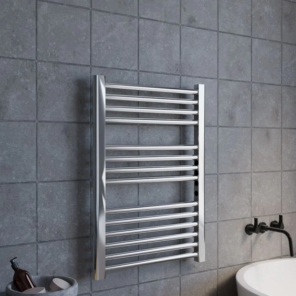 Heated Vertical Towel Rail with Straight Rails - 679 BTU - 700mm x 500mm - Chrome - Image 4