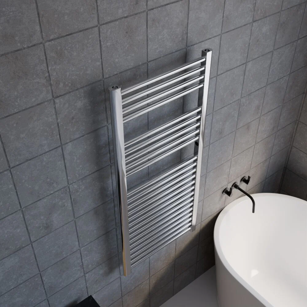 Heated Vertical Towel Rail with Straight Rails - 1096 BTU - 1100mm x 500mm - Chrome - Image 2
