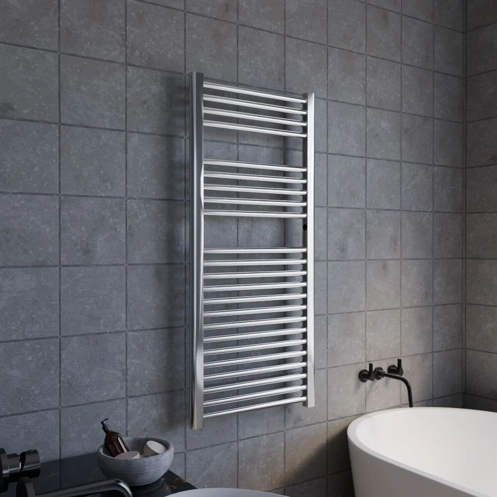 Heated Vertical Towel Rail with Straight Rails - 1096 BTU - 1100mm x 500mm - Chrome - Image 3