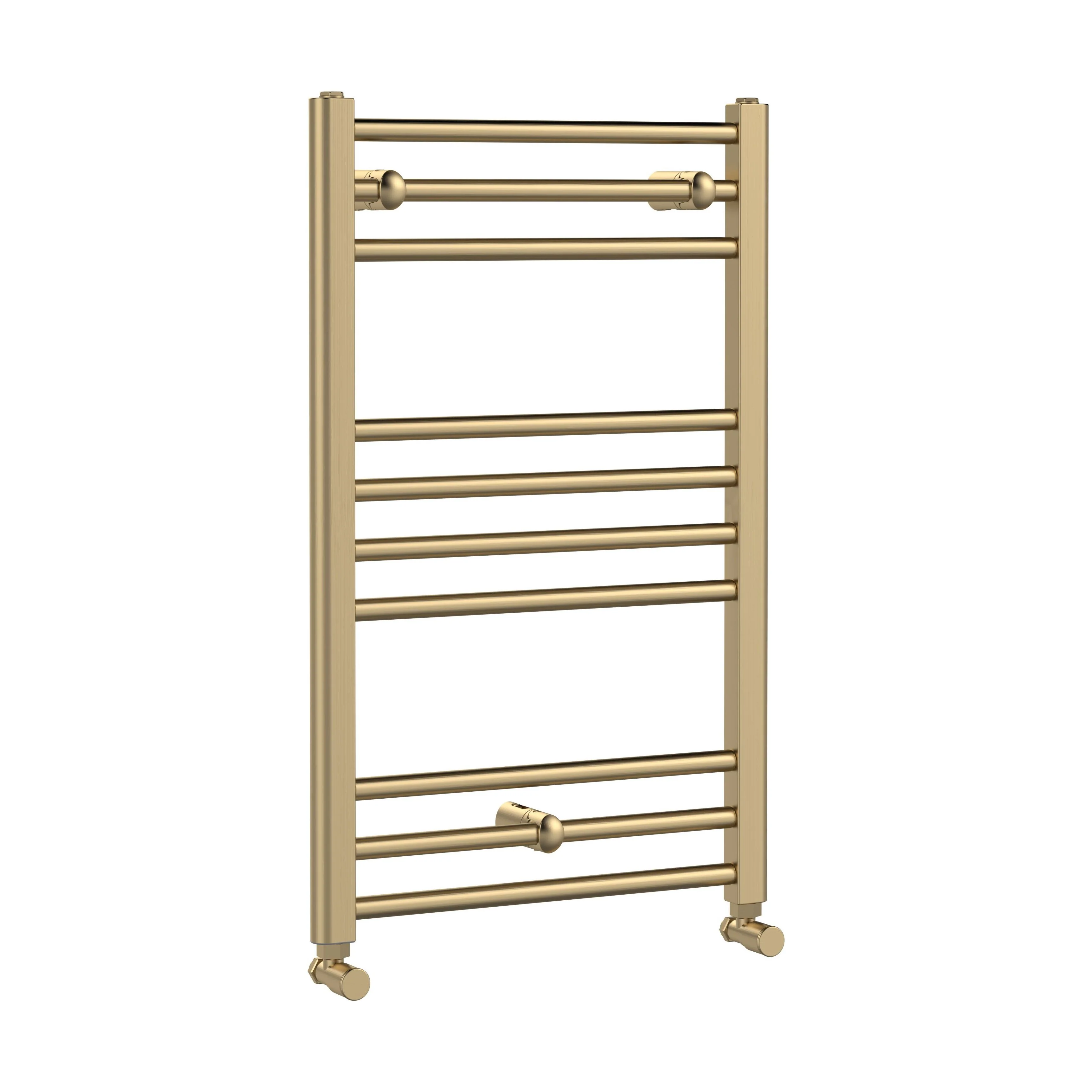 Straight Towel Radiator with Round Rails 800mm x 500mm, Brushed Brass