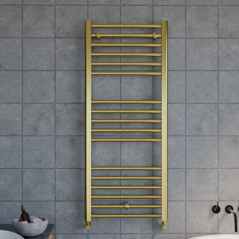 Straight Towel Radiator with Round Rails 800mm x 500mm, Brushed Brass - Image 2