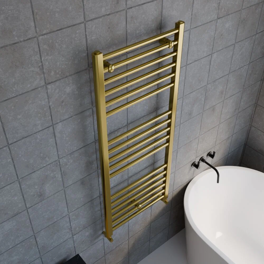 Straight Towel Radiator with Round Rails 800mm x 500mm, Brushed Brass - Image 3