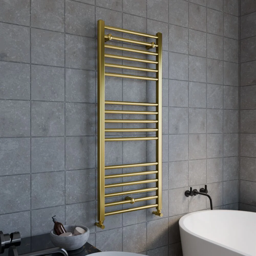 Straight Towel Radiator with Round Rails 800mm x 500mm, Brushed Brass - Image 4