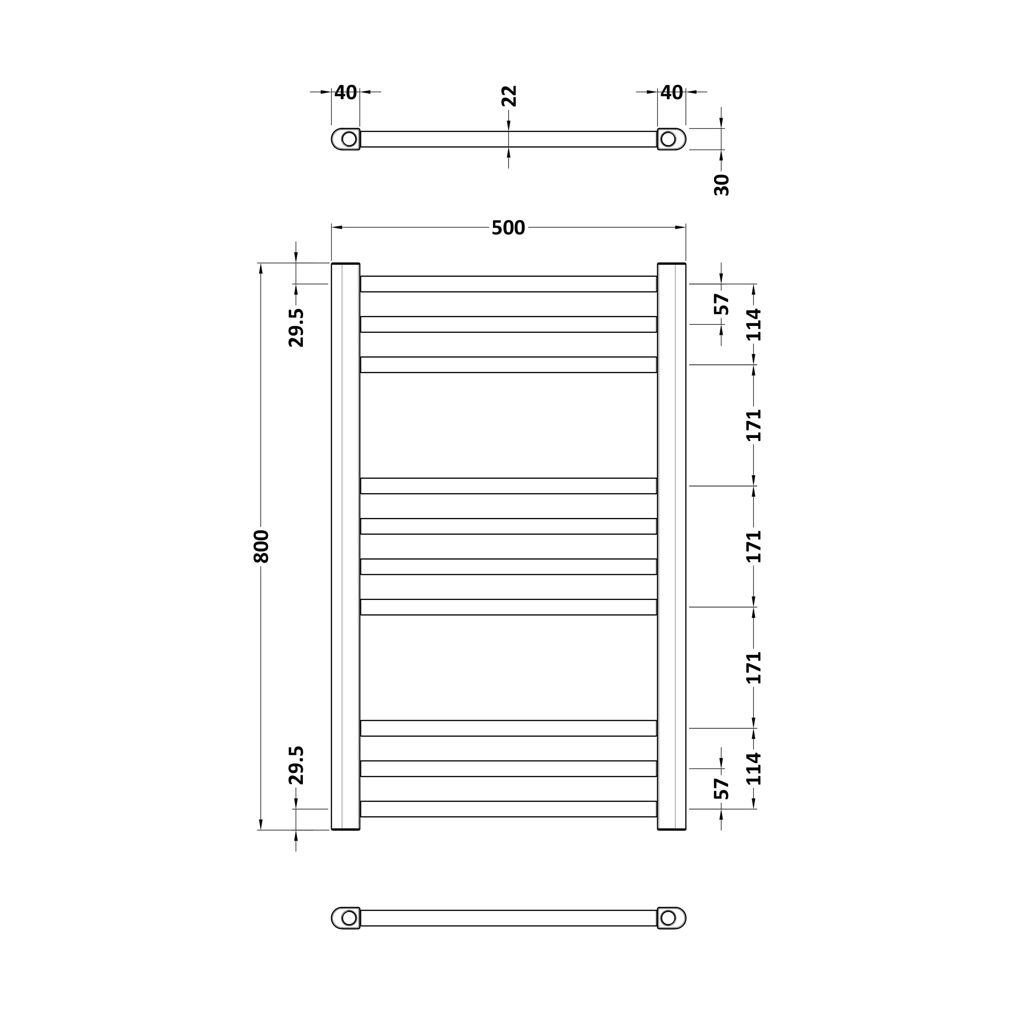 Straight Towel Radiator with Round Rails 800mm x 500mm, Brushed Brass - Image 5