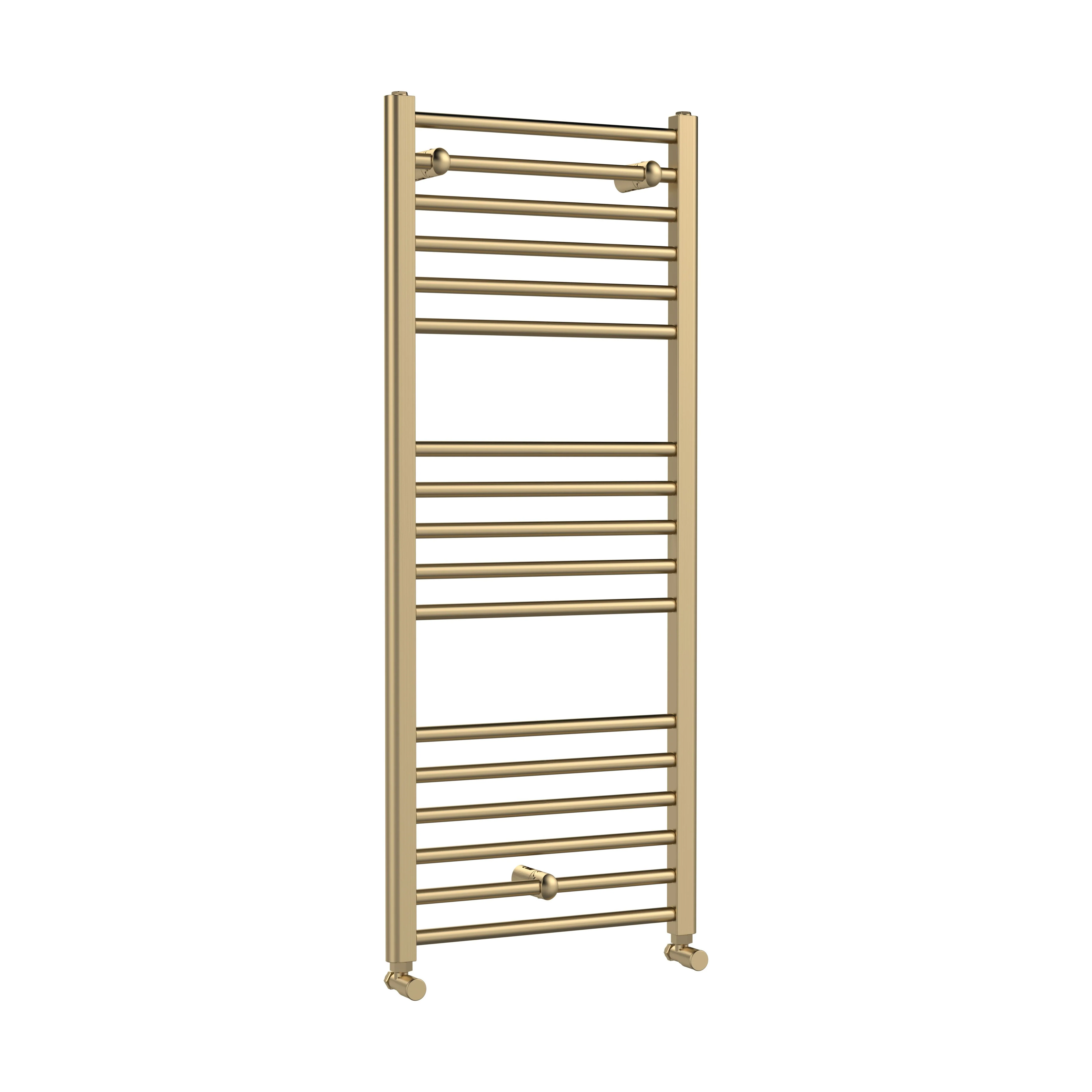 Straight Towel Radiator with Round Rails 1200mm x 500mm, Brushed Brass